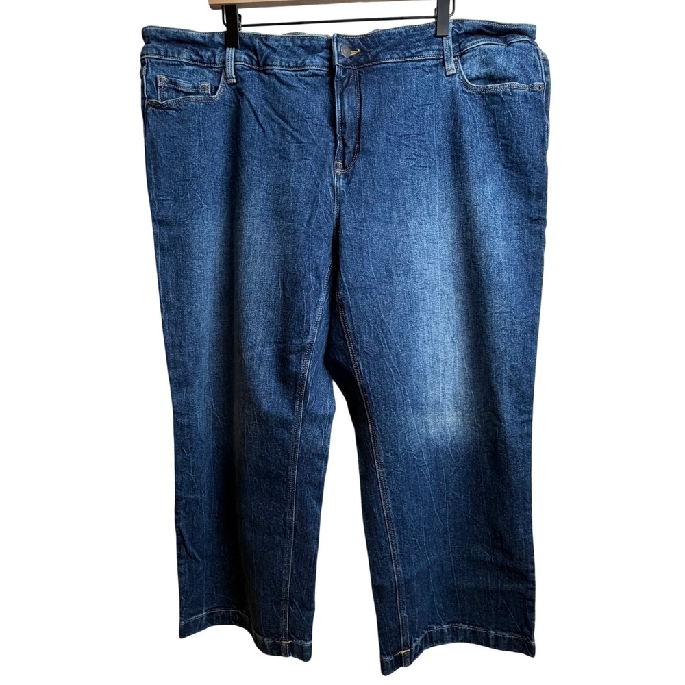 Old Navy Womens Slim Wide Leg Jeans 22 High Rise Blue Denim Stretch Dark Wash